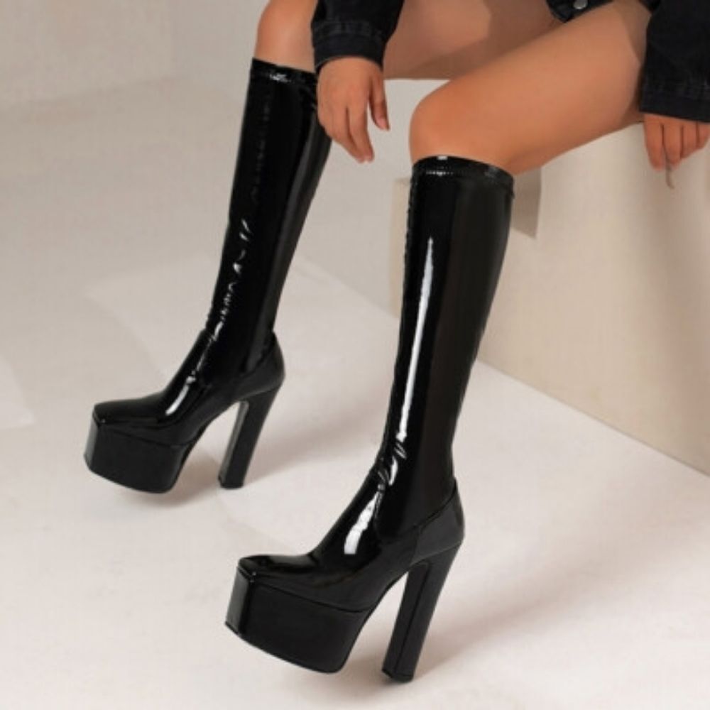 (S-4556) Women's Knee High Boot Zip Up Sz 7